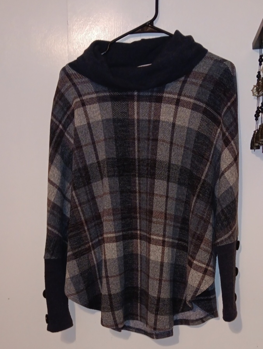 Chris & Carol Plaid Cowl Neck Sweater - Gray & Brown